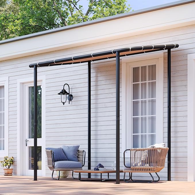 Aoxun 8x5 Lean-to Gazebo, Sloped Roof Pergola Porch Canopy Awning - Image 3