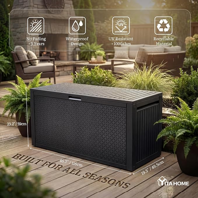 YITAHOME 95 Gallon Large Outdoor Deck Box | Lockable Waterproof Resin Storage - Image 2