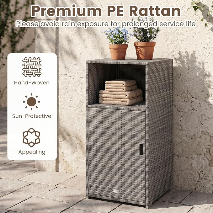 Tangkula Rattan Outdoor Storage Cabinet, Patiojoy PE Wicker Outdoor Cabinet - Image 4