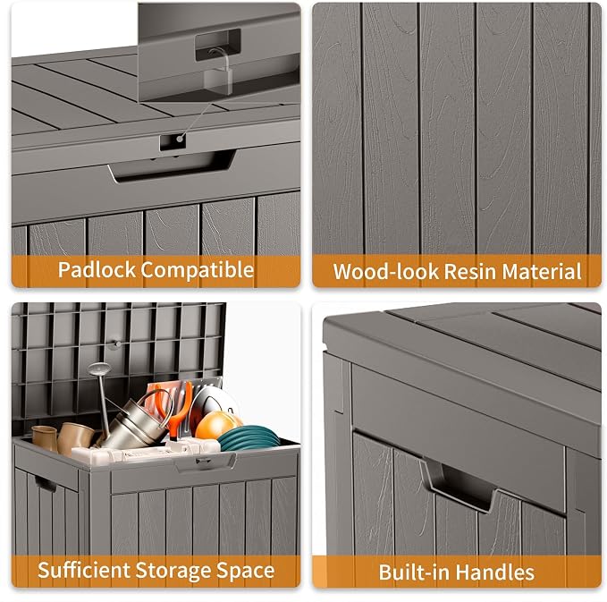 Outdoor Storage Box 38 Gallon Waterproof Resin Deck Boxes, - Image 6