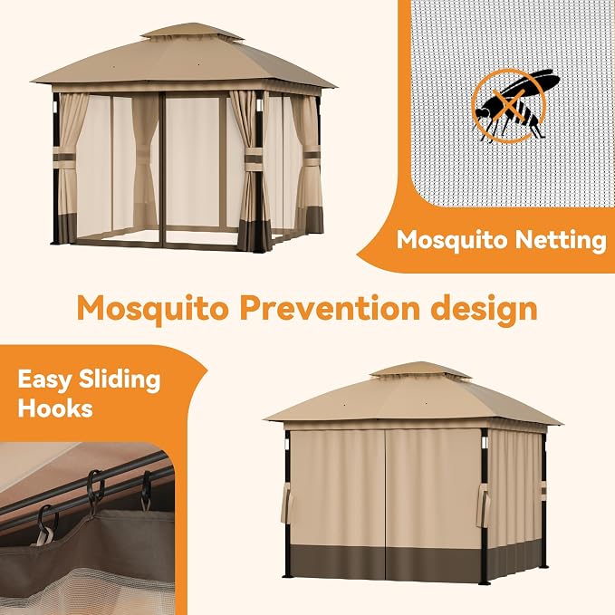 Patio Gazebo 10'x10' with LED Lights & Bluetooth Speaker, Heavy Duty Outdoor - Image 5