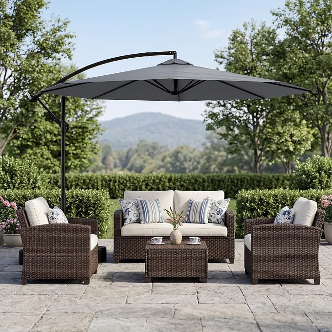 10FT Patio Umbrella with Base, Outdoor Umbrella Pool Umbrella Cantilever - Image 9