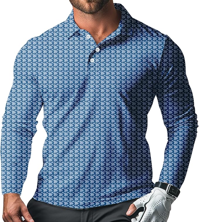 Men's Long Sleeve Golf Shirt Quick Dry 3 Button Work Fishing Outdoor Casual Collar Shirt