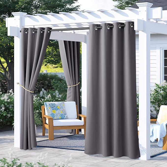 NICETOWN 2 Panels Blackout Grey Outdoor Curtains by NICETOWN