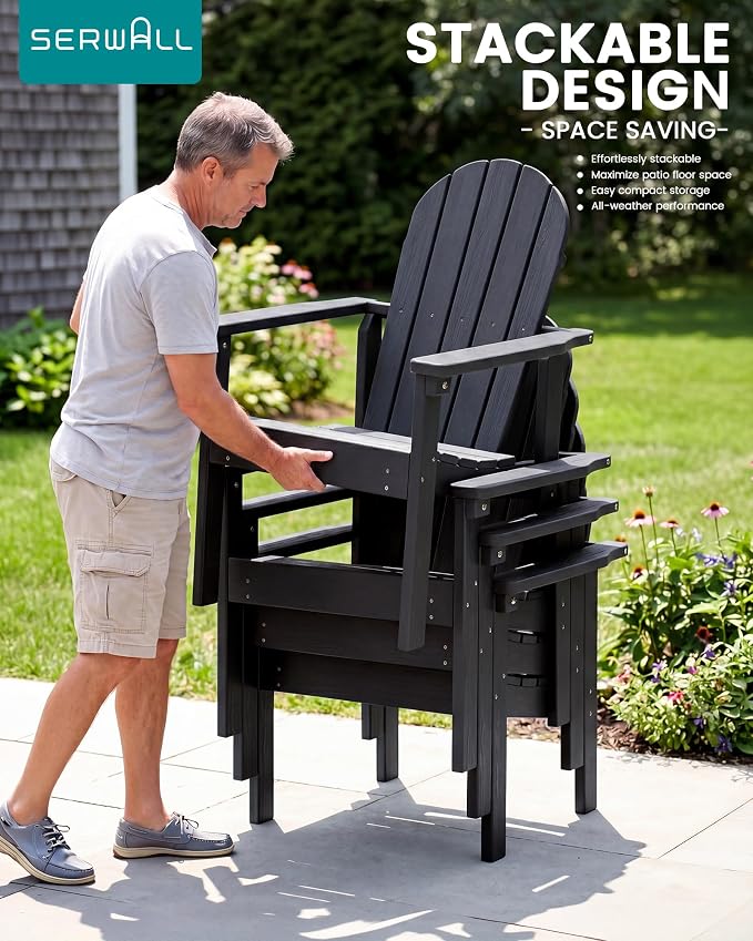 SERWALL HDPE Stackable Adirondack Chair, Space-Saving - Image 6