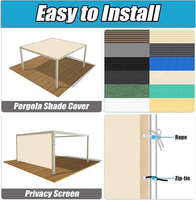 Amagenix 90% Pergola Shade Cover 5' X 10' Sun Shade Cloth - Image 4