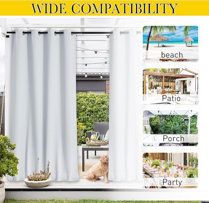 NICETOWN Outdoor Curtains Waterproof Fixed Bottom W52xL95 Greyish White | - Image 7