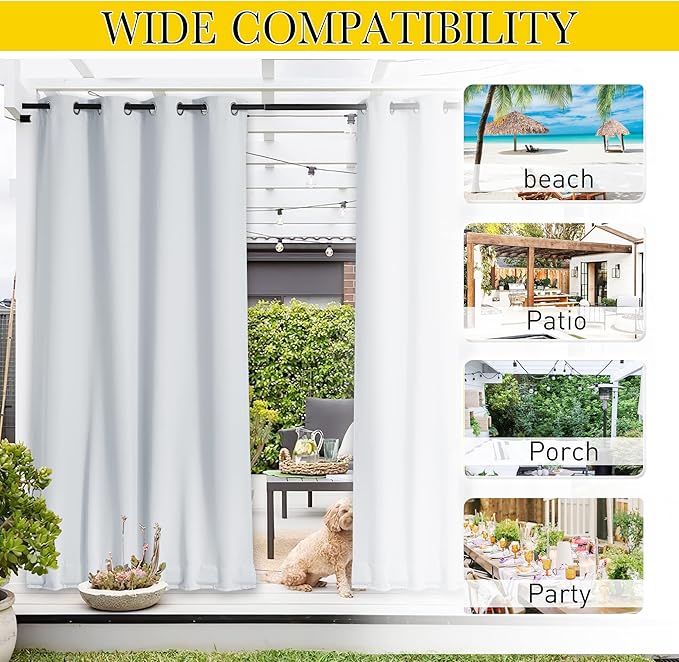 NICETOWN 2 Panels Thermal Outdoor Curtains Windproof W52xL72 Greyish White | - Image 5