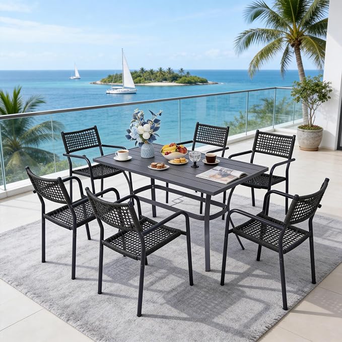 Patio Chairs Set of 6, Stackable Outdoor Dining Chairs - Image 2