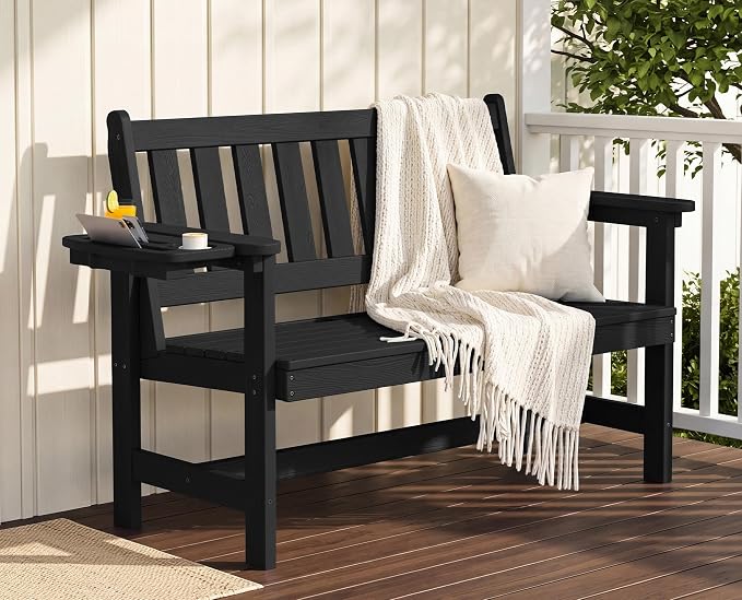 SERWALL HDPE Outdoor Bench, Weatherproof Porch Bench, 2 Pack, Suitable - Image 2