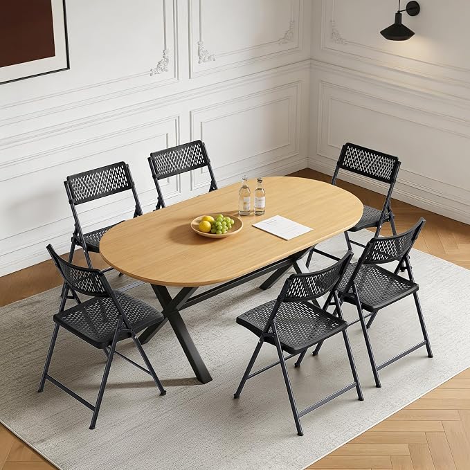 4-Pack Black Folding Chairs, Mesh Plastic Seat - Image 8