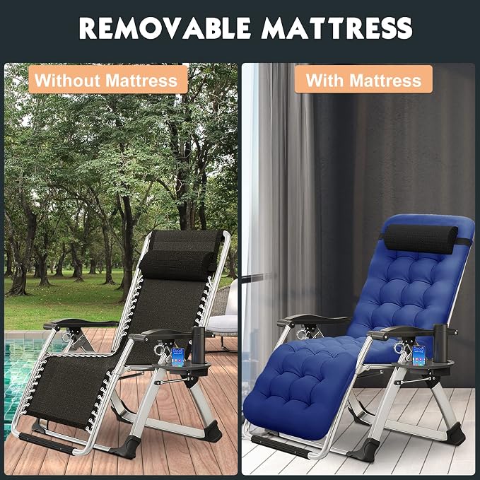 MOPHOTO Zero Gravity Chair, Outdoor Padded Lounge Chair - Image 3