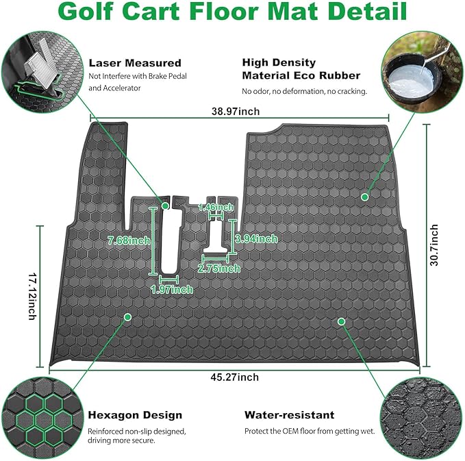 Golf Cart Floor Mat for Yamaha G29 Drive, Upgraded Non-Slip Full Coverage Liner Mats Replacement Thick Rubber, Fits Yamaha Drive (Gen1), G29, YDR, Adventurer (2007-2016)-Black Trim