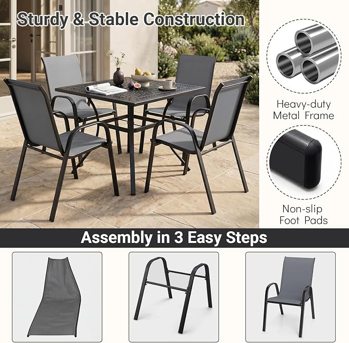 Tangkula Stackable Patio Dining Chairs Set of 4, Outdoor Armchairs - Image 8