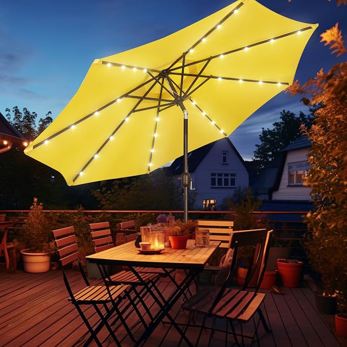 9 ft Solar Umbrella, 32 LED Lighted Patio Umbrella, Table Market Umbrella - Image 8