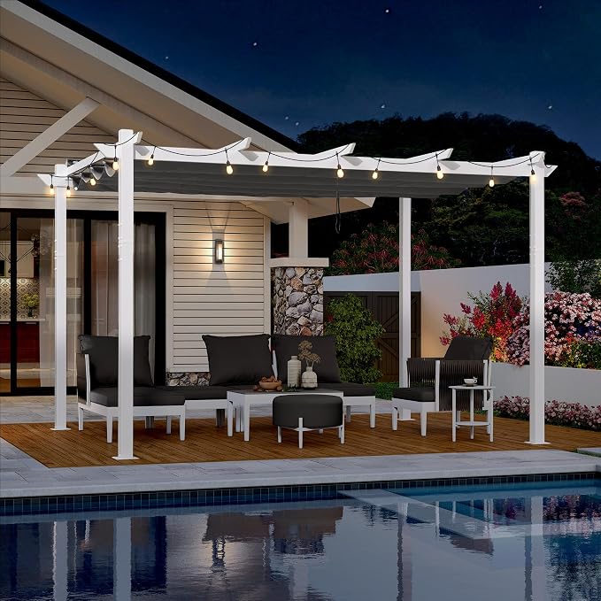 PURPLE LEAF Outdoor White Pergola 10' x 13' w/Light, Extra Canopy, aluminum by Unknown