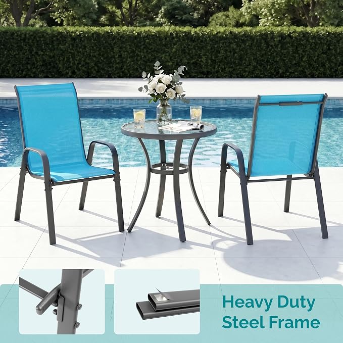 MAMIZO Patio Dining Chairs, Stackable Textilene Chair Set of 8, Sky Blue | - Image 4