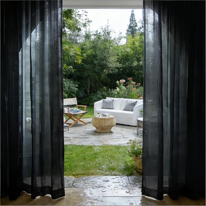 Outdoor Sheer Curtains for Patio Waterproof, 2 Panels Rod Pocket Indoor/Outdoor - Image 6