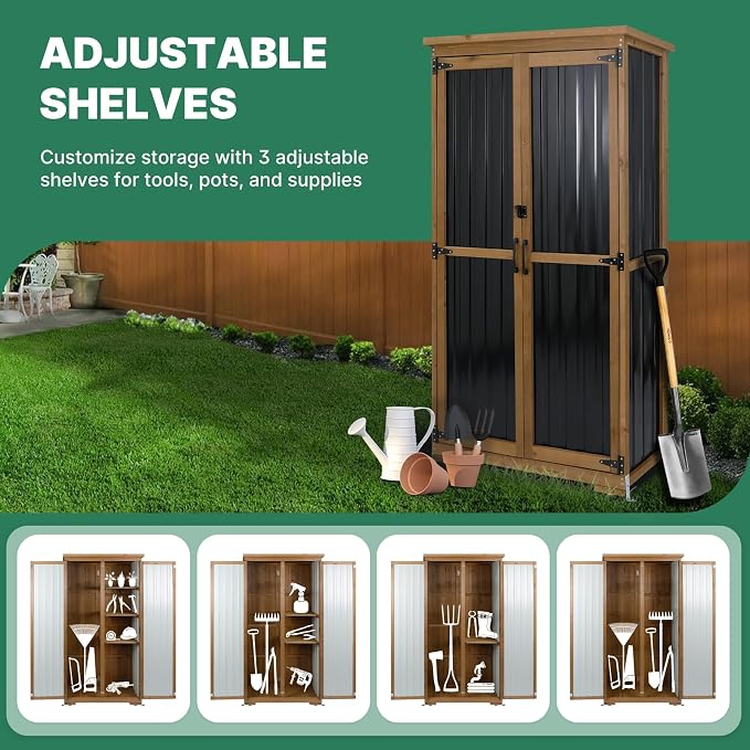 Ketive Outdoor Storage Cabinet, Tall Tool Garden Cabinet - Image 8