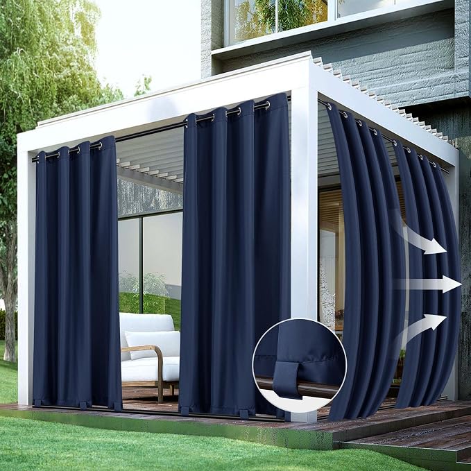 Windproof Outdoor Curtains for Patio Waterproof 4 Pcs 54x84 In Navy | Grommet by HolidayIdeas