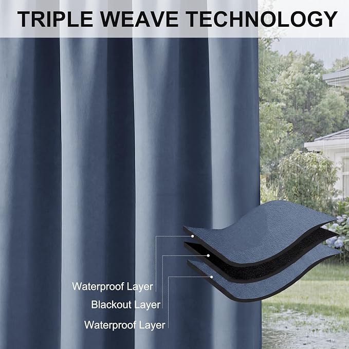 RYB HOME Extra Wide Outdoor Curtains 2 Panels or Patio Waterproof | Blackout - Image 7