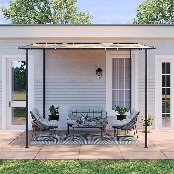 Aoxun 10x10 Lean-to Gazebo, Sloped Pergola Porch Canopy Awning - Image 2