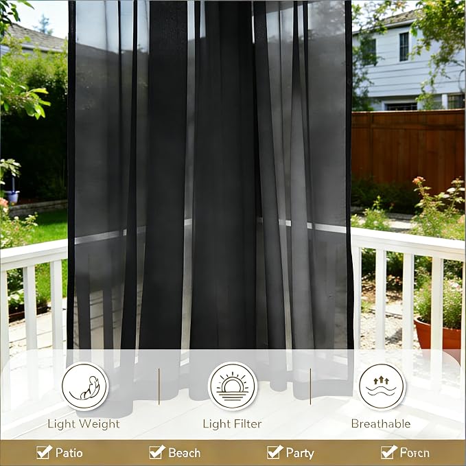 Outdoor Sheer Curtains for Patio Waterproof, 4 Panels Rod Pocket Indoor/Outdoor - Image 5