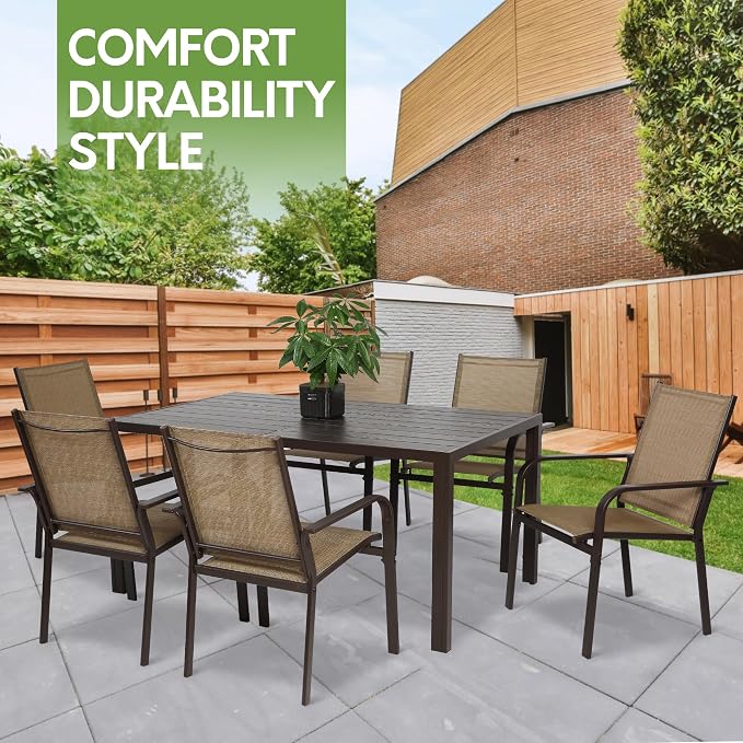 7 Piece Patio Dining Set for 6 | 6 Stackable Textilene Chairs and 1 Dining - Image 3