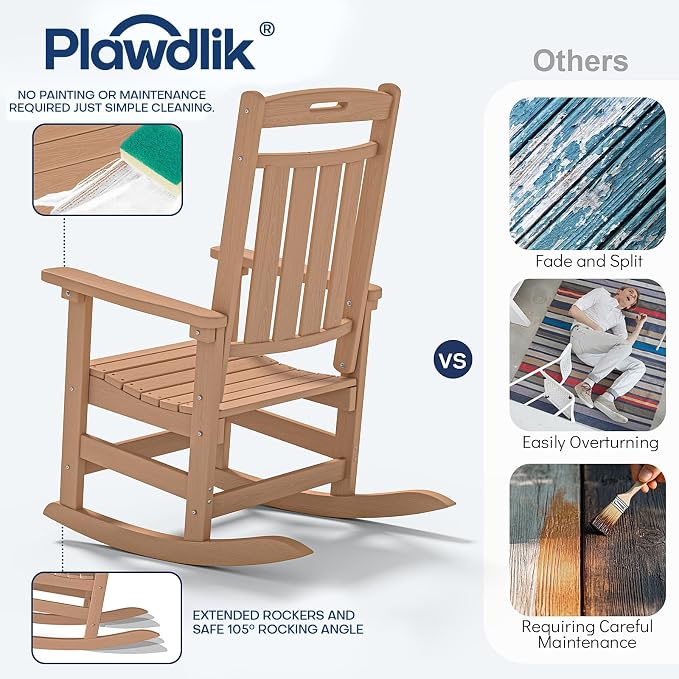 Oversized HDPE Outdoor Rocking Chair, All-Weather Resistant, Teak | Heavy Duty - Image 8