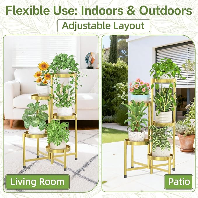 iDavosic.ly Plant Stand Indoor Outdoor, 5 Tier Metal Corner Shelf, Folding - Image 6