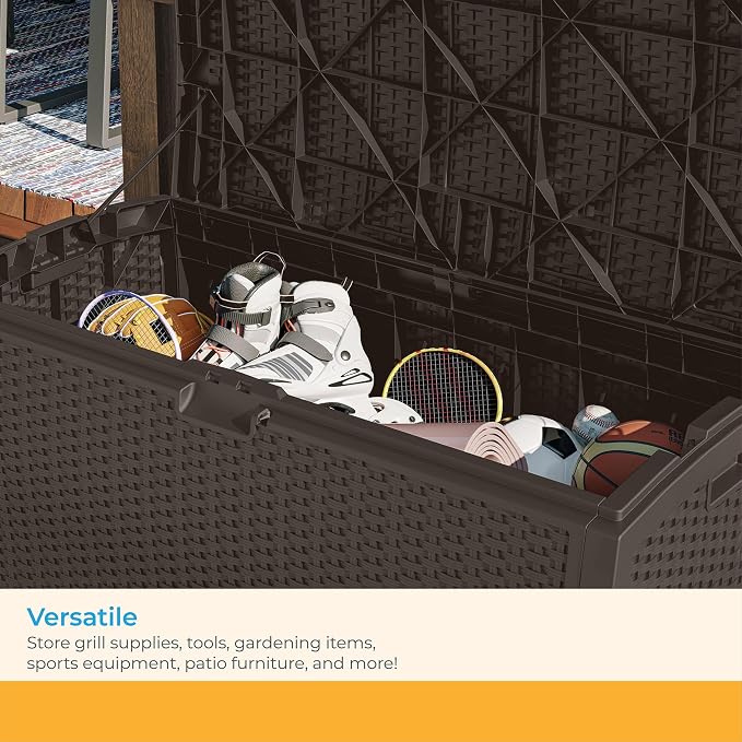 Suncast 99 Gal Wicker Resin Deck Box, Storage Chest Bin - Image 6