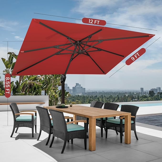 9' X 12' Cantilever Patio Umbrella Rectangular Outdoor Umbrellas | Heavy Duty - Image 7