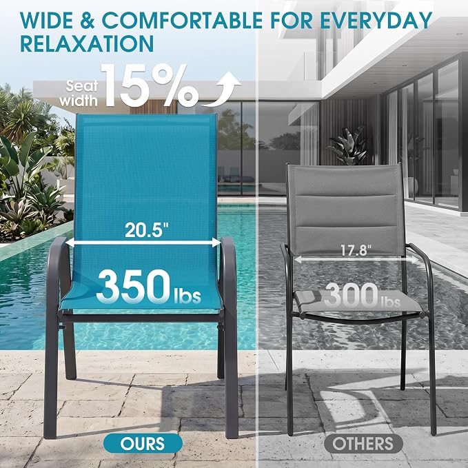 24.4" Wide Outdoor Patio Stackable Chairs Set of 4, Outside Furniture - Image 5