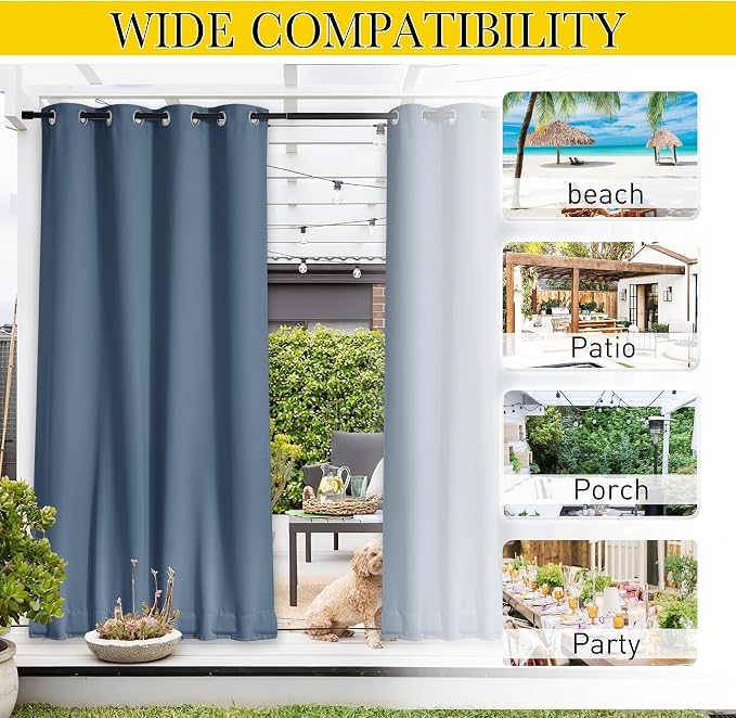 NICETOWN Gazebo Curtains Outdoor Waterproof W100 x L84 in Stone Blue | - Image 3