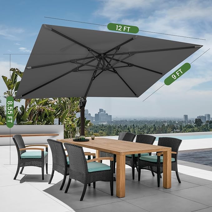 9' X 12' Cantilever Patio Umbrella Rectangular Outdoor Umbrellas | Heavy Duty - Image 7