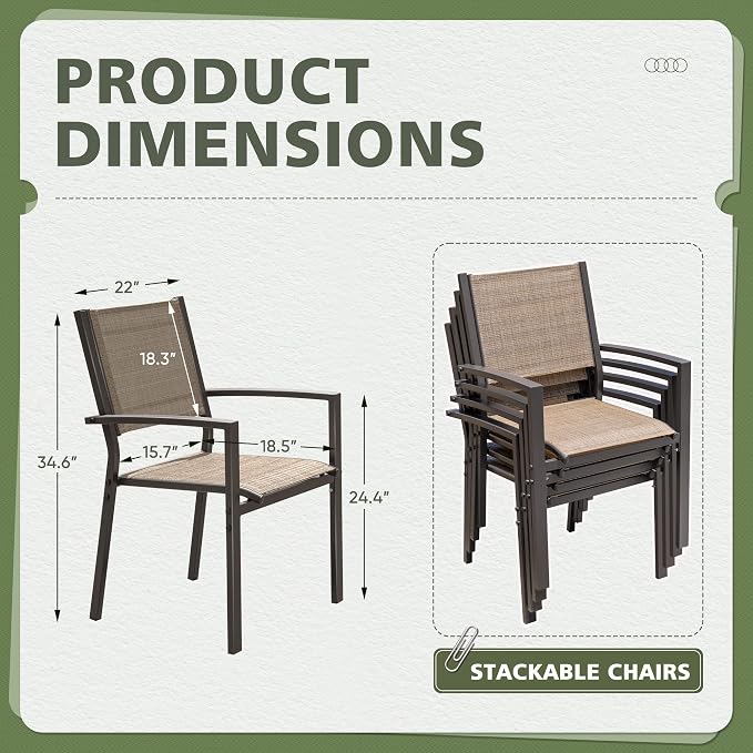Flamaker Patio Chairs Textilene Outdoor Chairs Set of 6 Stackable Dining Chair - Image 3