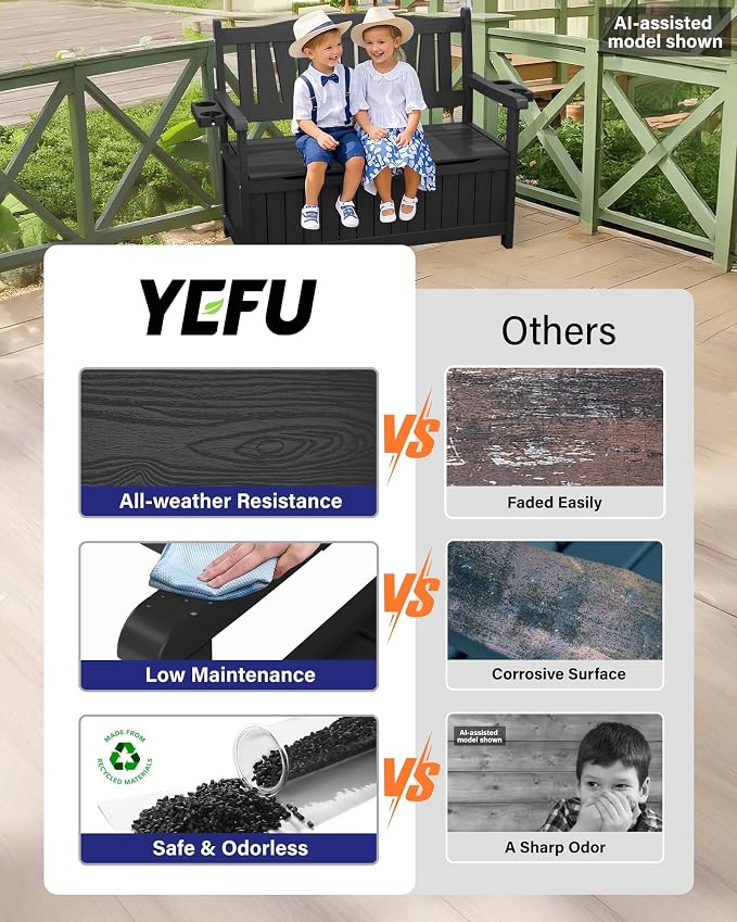YEFU Outdoor Bench Set of 2, Heavy Duty Garden Storage Bench, Weatherproof - Image 4