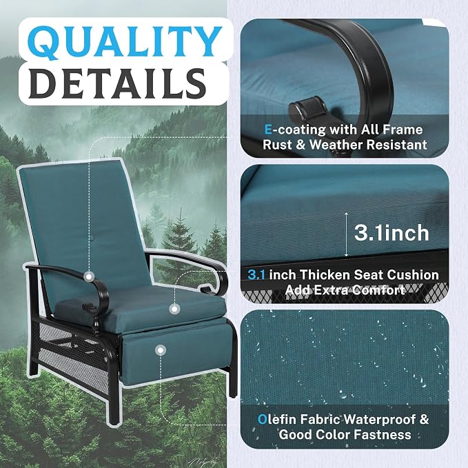 Incbruce Outdoor Lounge Chair Set of 2 Patio Furniture Adjustable Recliner - Image 5