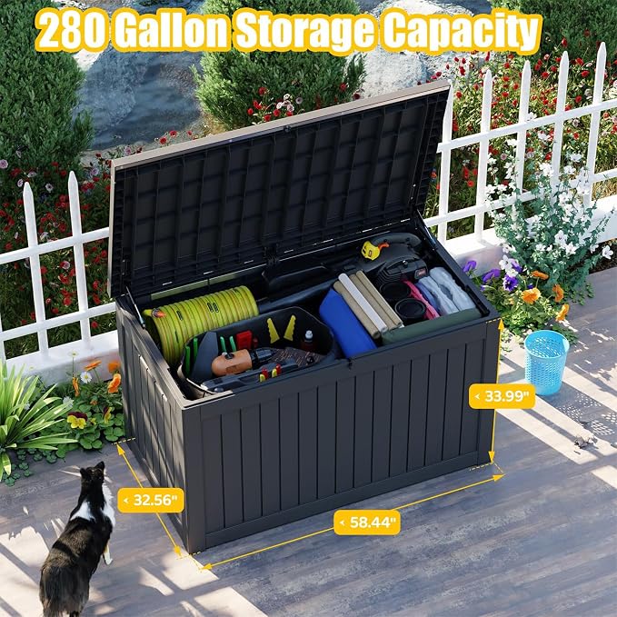 Deck Box - 280 Gallon Large Outdoor Storage Box, Waterproof Weatherproof Resin - Image 2
