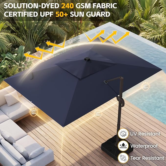 10x10 FT Patio Cantilever Umbrella, Rectangular Heavy Duty Offset Umbrella - Image 6