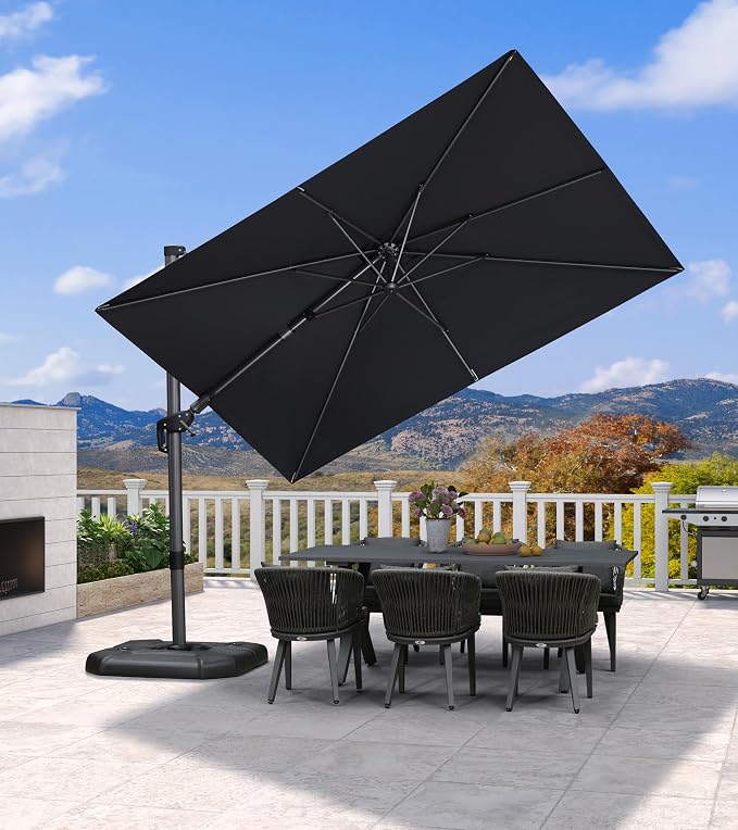 PURPLE LEAF Patio Cantilever Umbrell Left-right Tilting 10' X 6.5' Grey | - Image 2