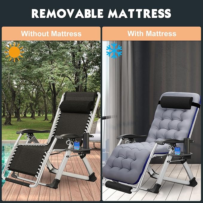MOPHOTO Zero Gravity Chair Oversize, Outdoor Padded Lounge Chair - Image 6