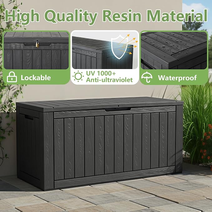 97 Gallon Waterproof Large Resin Deck Box, Lockable Large Outdoor Storage Box - Image 3