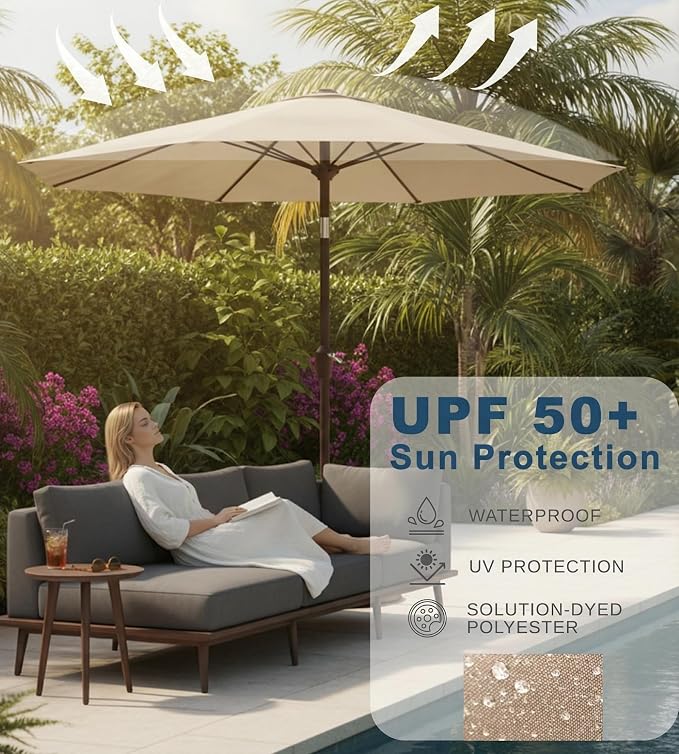 9FT Auto-Tilt Patio Umbrella|Outdoor Market Table Umbrella - Image 5