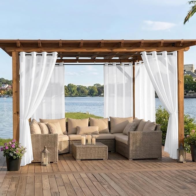 BONZER White Outdoor Sheer Curtains - Image 2