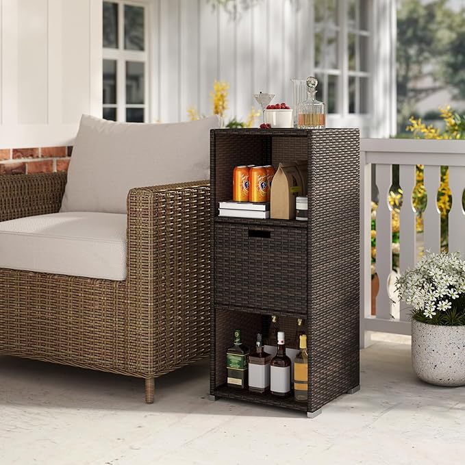 Tangkula Rattan Outdoor Storage Cabinet, Patiojoy Outdoor Wicker Cabinet - Image 7