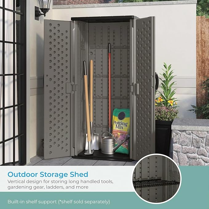 Suncast 22 Cu Ft, Vertical Storage Shed, Pad-Lockable Double Doors - Image 6