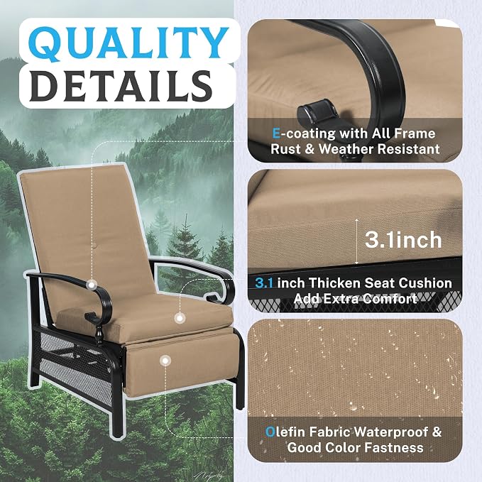 Incbruce Outdoor Lounge Chair Set of 2 Patio Furniture Adjustable Recliner - Image 5