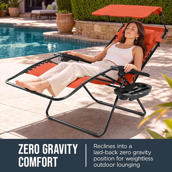 Best Choice Products Oversized Padded Zero Gravity Chair w/Canopy Headrest Cup - Image 3