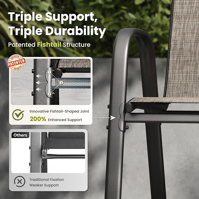 PHI VILLA Outdoor Stackable Dining Chair Set of 2, Textilene Mesh & Metal | - Image 6